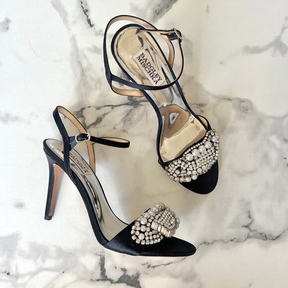 NEW Badgley Mischka Odelia Black Embellished Evening Sandal Heel Size 8 - Picture 1 of 10